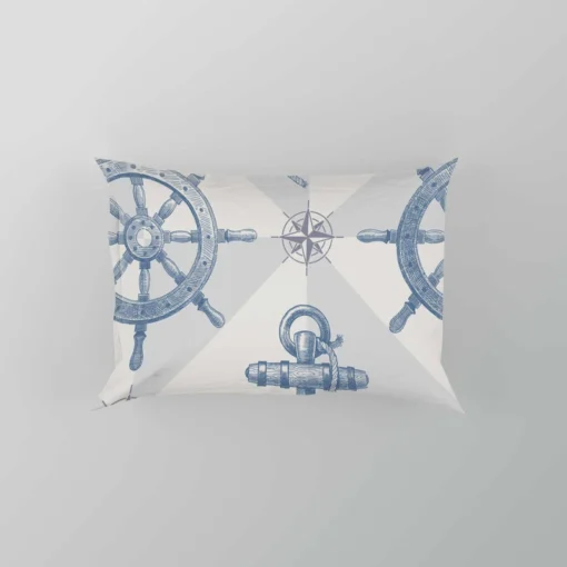 Nautical Anchors Wheel Compass Nautical Pattern Pillow Case