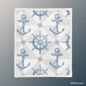 Nautical Anchors Wheel Compass Nautical Pattern Sherpa Fleece Blanket 1