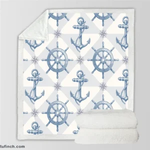 Nautical Anchors Wheel Compass Nautical Pattern Sherpa Fleece Blanket