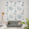 Nautical Anchors Wheel Compass Nautical Pattern Wall Tapestry