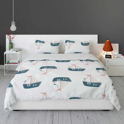 Nautical Cute Kid Boat Bedding Set 1