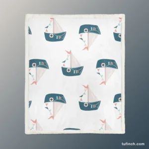 Nautical Cute Kid Boat Sherpa Fleece Blanket 1