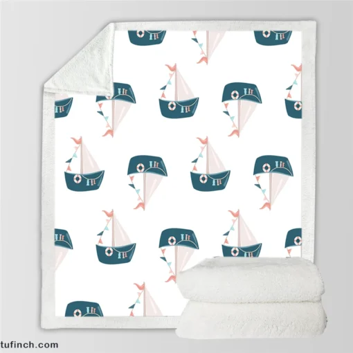 Nautical Cute Kid Boat Sherpa Fleece Blanket