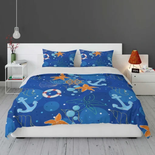 Nautical Pattern Anchor Starfish Shells Bedding Set 1