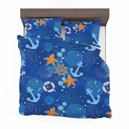 Nautical Pattern Anchor Starfish Shells Bedding Set 2