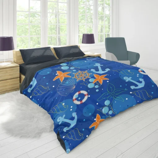 Nautical Pattern Anchor Starfish Shells Duvet Cover 1