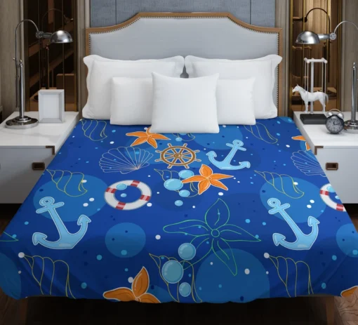 Nautical Pattern Anchor Starfish Shells Duvet Cover