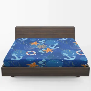 Nautical Pattern Anchor Starfish Shells Fitted Sheet 1