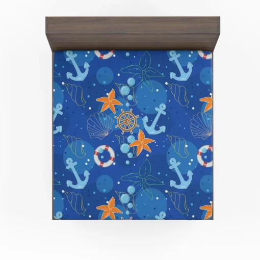 Nautical Pattern Anchor Starfish Shells Fitted Sheet