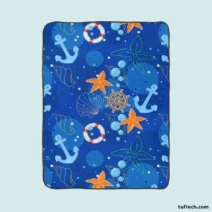 Nautical Pattern Anchor Starfish Shells Fleece Blanket 1