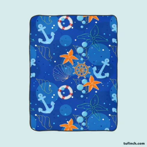 Nautical Pattern Anchor Starfish Shells Fleece Blanket 1