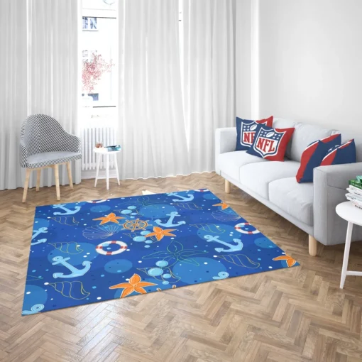 Nautical Pattern Anchor Starfish Shells Rug 2