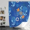 Nautical Pattern Anchor Starfish Shells Shower Curtain