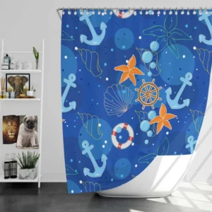 Nautical Pattern Anchor Starfish Shells Shower Curtain