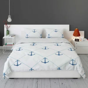 Nautical Pattern Blue Anchor In White Bedding Set 1