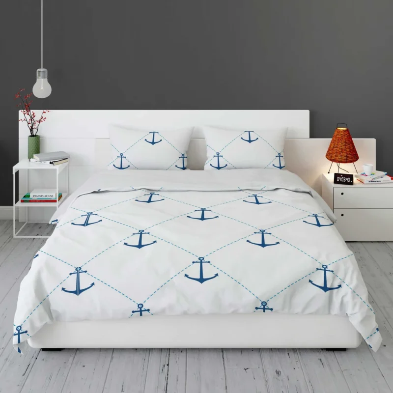 Nautical Pattern Blue Anchor In White Bedding Set 1