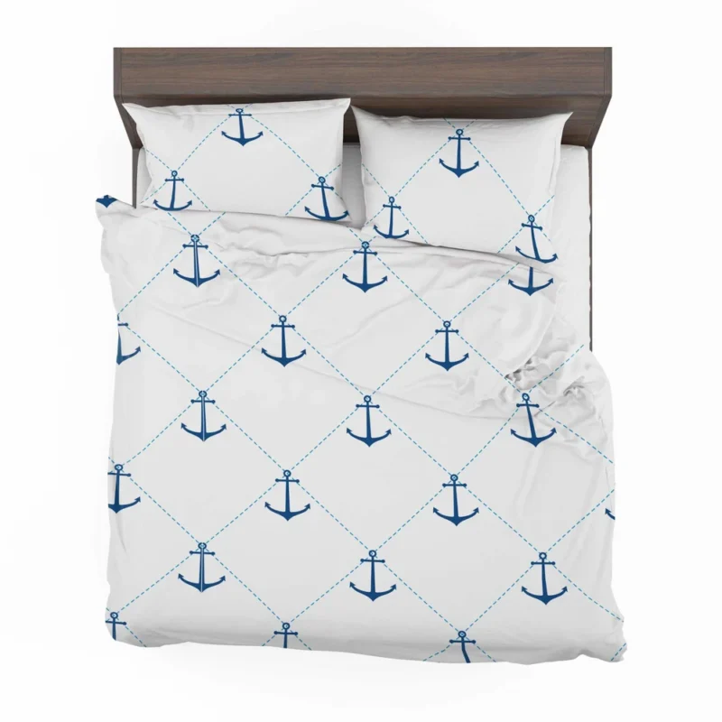 Nautical Pattern Blue Anchor In White Bedding Set 2