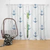 Nautical Pattern Blue Anchor In White Curtain