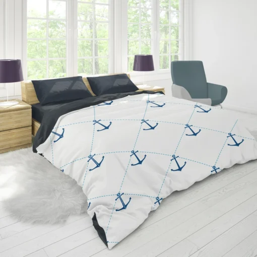 Nautical Pattern Blue Anchor In White Duvet Cover 1