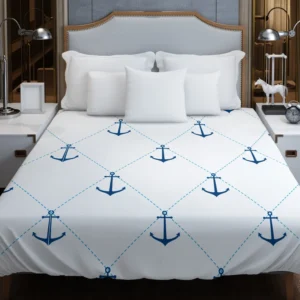 Nautical Pattern Blue Anchor In White Duvet Cover