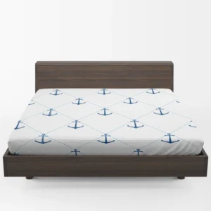 Nautical Pattern Blue Anchor In White Fitted Sheet 1