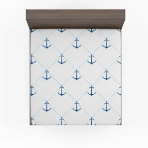 Nautical Pattern Blue Anchor In White Fitted Sheet