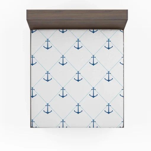 Nautical Pattern Blue Anchor In White Fitted Sheet