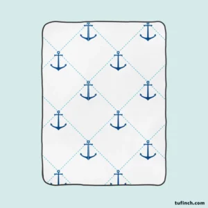 Nautical Pattern Blue Anchor In White Fleece Blanket 1