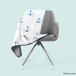 Nautical Pattern Blue Anchor In White Fleece Blanket 2