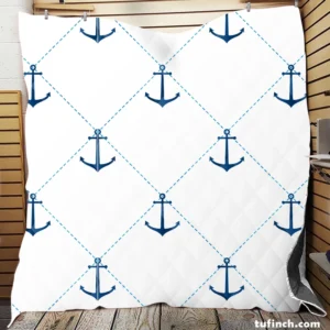 Nautical Pattern Blue Anchor In White Quilt Blanket