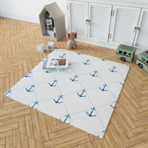 Nautical Pattern Blue Anchor In White Rug 1