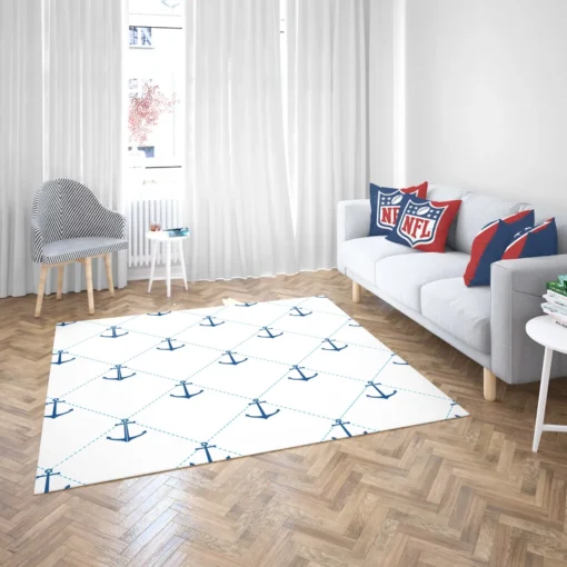 Nautical Pattern Blue Anchor In White Rug 2