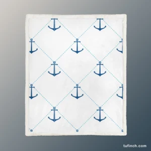 Nautical Pattern Blue Anchor In White Sherpa Fleece Blanket 1