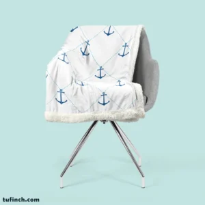 Nautical Pattern Blue Anchor In White Sherpa Fleece Blanket 2