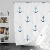 Nautical Pattern Blue Anchor In White Shower Curtain