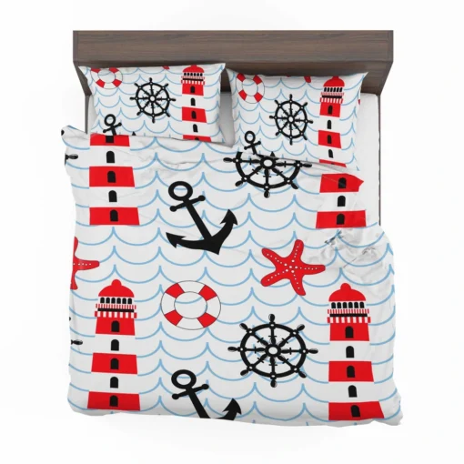 Nautical Pattern Lighthouse Lifebuoy Anchor Bedding Set 2