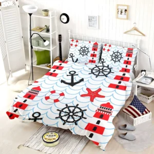 Nautical Pattern Lighthouse Lifebuoy Anchor Bedding Set