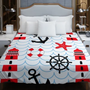 Nautical Pattern Lighthouse Lifebuoy Anchor Duvet Cover