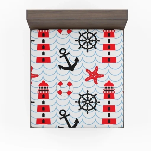 Nautical Pattern Lighthouse Lifebuoy Anchor Fitted Sheet