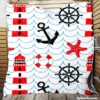 Nautical Pattern Lighthouse Lifebuoy Anchor Quilt Blanket