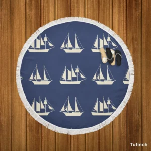 Nautical Sailboat Pattern Round Beach Towel