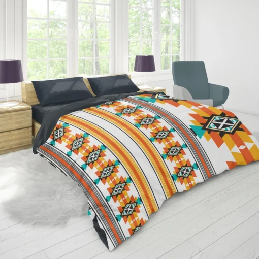 Navajo Geometric Orange Pattern Duvet Cover 1