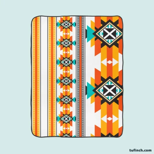 Navajo Geometric Orange Pattern Fleece Blanket 1