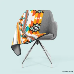 Navajo Geometric Orange Pattern Fleece Blanket 2