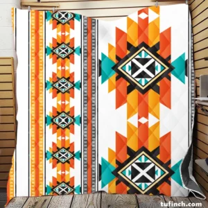 Navajo Geometric Orange Pattern Quilt Blanket