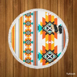 Navajo Geometric Orange Pattern Round Beach Towel