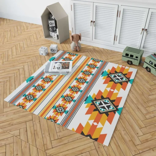 Navajo Geometric Orange Pattern Rug 1