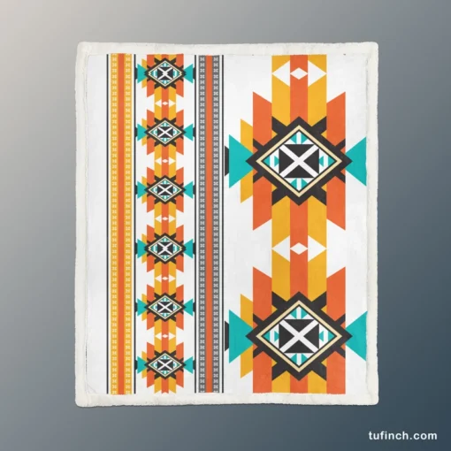 Navajo Geometric Orange Pattern Sherpa Fleece Blanket 1