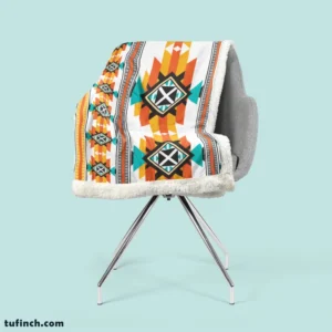 Navajo Geometric Orange Pattern Sherpa Fleece Blanket 2