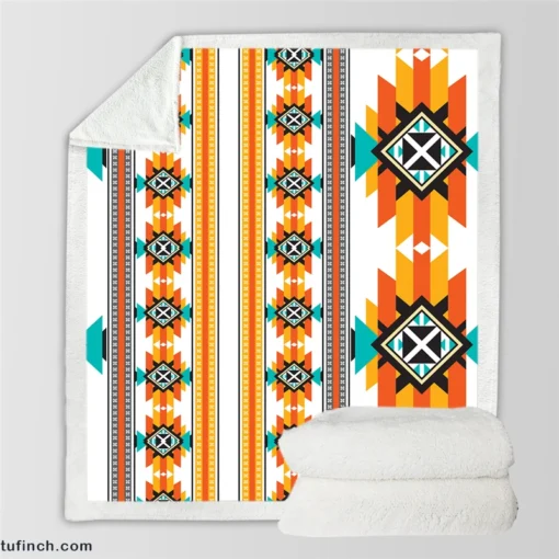 Navajo Geometric Orange Pattern Sherpa Fleece Blanket